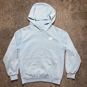 Nike Hoodie Youth L Light Blue Pullover Fleece Small Swoosh Logo